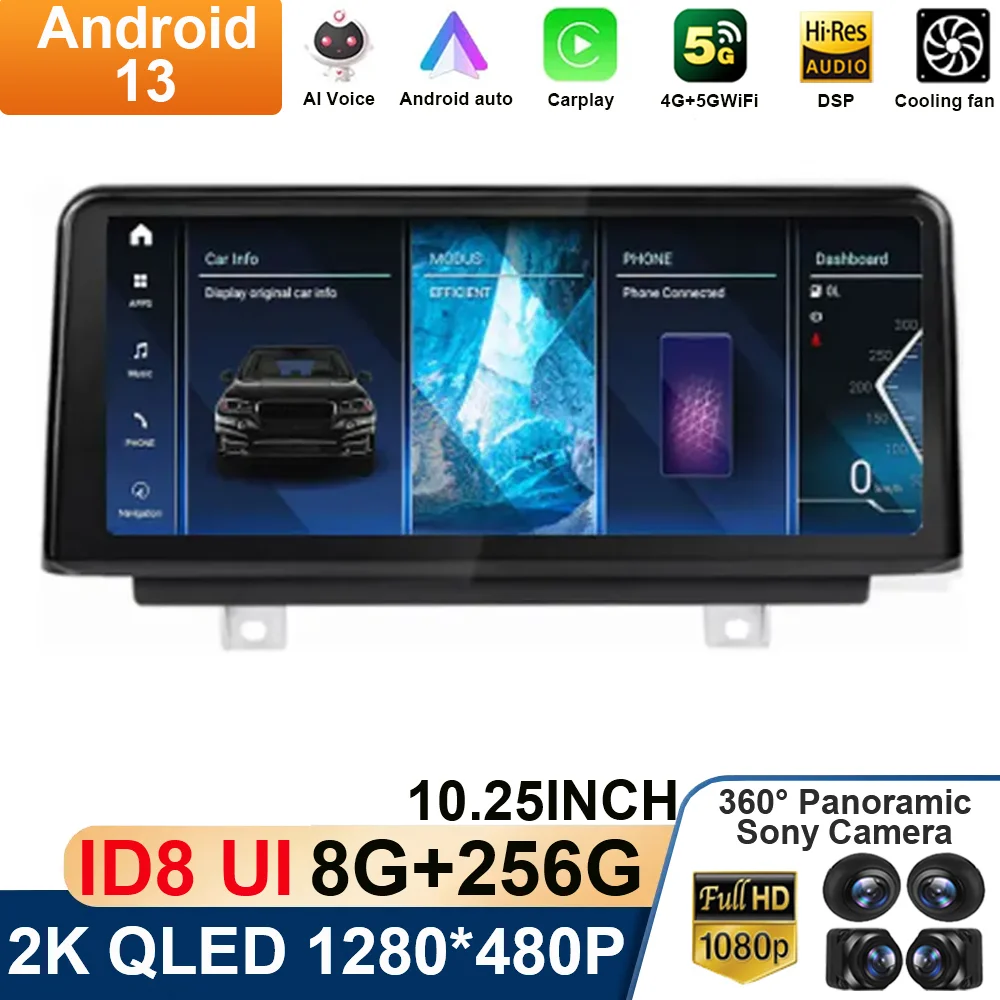 10.25Inch QLED Android 13 For BMW F45 F46 F87 ID8 Screen Car Wireless Carplay Monitors Stereo Speacker Radio Multimedia Player