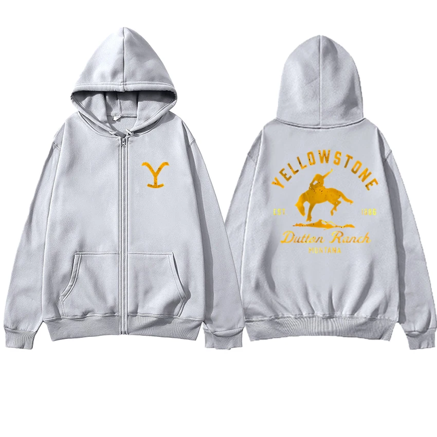High Quality Yellowstone Dutton Ranch printed Zipper Sweatshirt Men women fashion Casual black Hoodie Unisex Fleece Jacket Coat