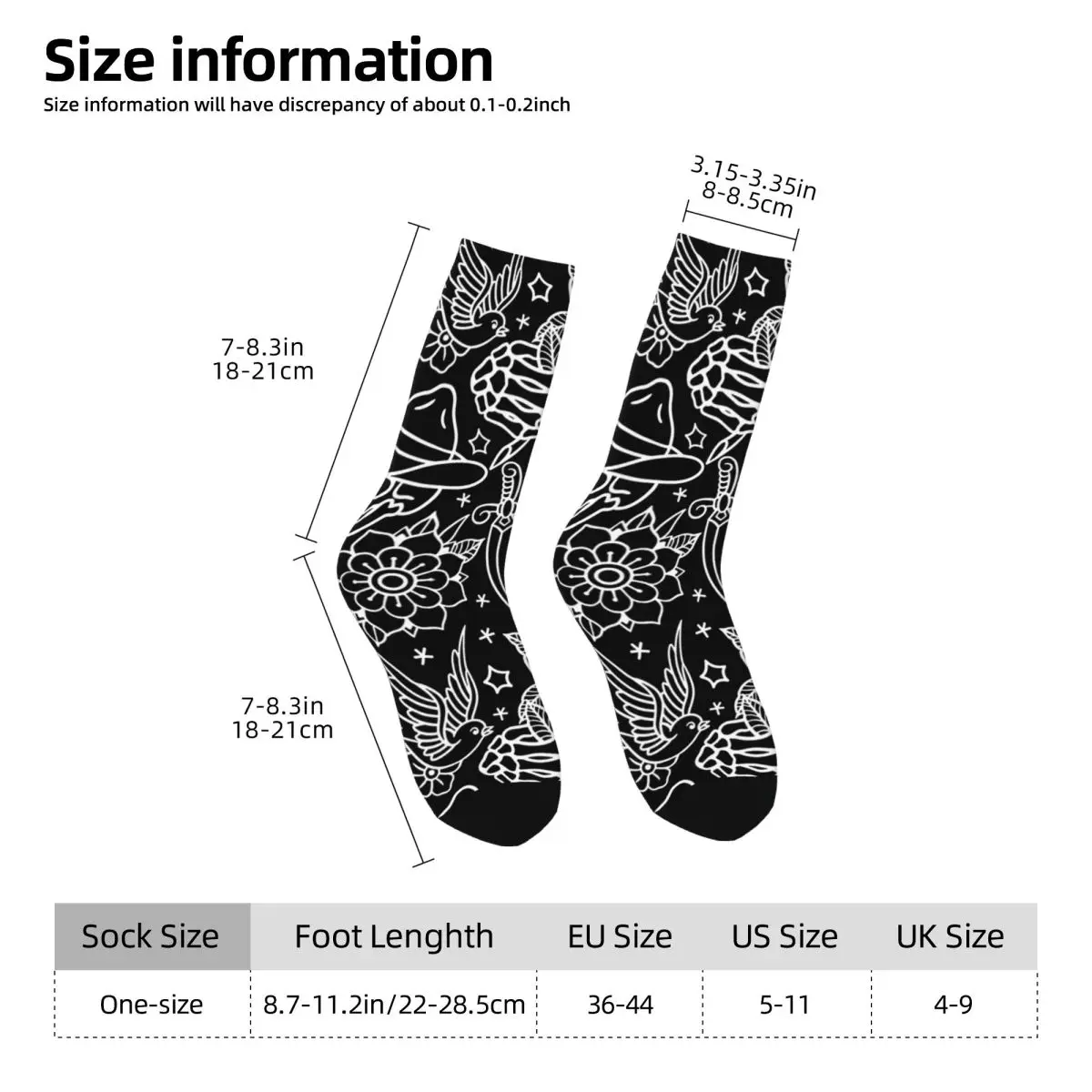 American Traditional Flash Print Tattoo Socks Black and White Leisure Stockings Winter Anti Skid Women Men Socks Running Socks
