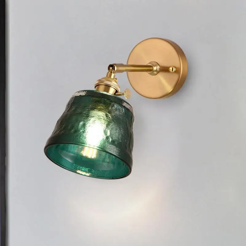 

Art salon club Green/orange Glass cover LED Wall Lamp Living Room Bedroom Balcony Mirror LED E14 sconce Antique Brass wall light