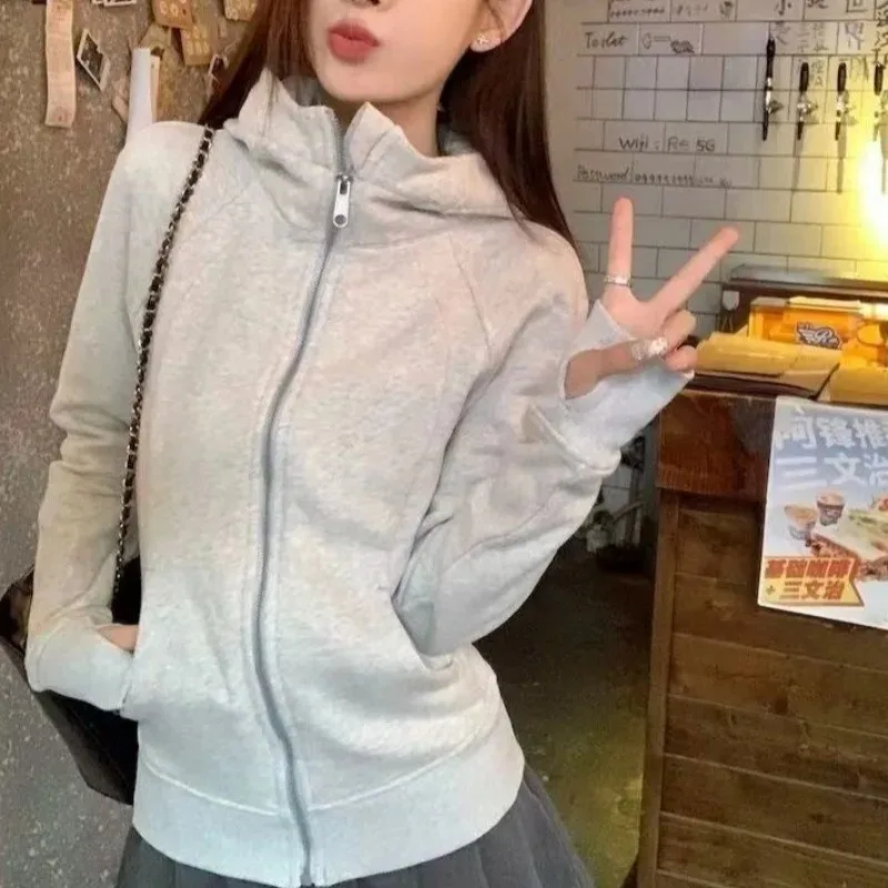 2025 Autumn Winter Hooded Sweatshirt for Women Korean Fashion Sporty Slim Fit Zipper Hoodies Women Streetwear Y2k Ropa Mujer