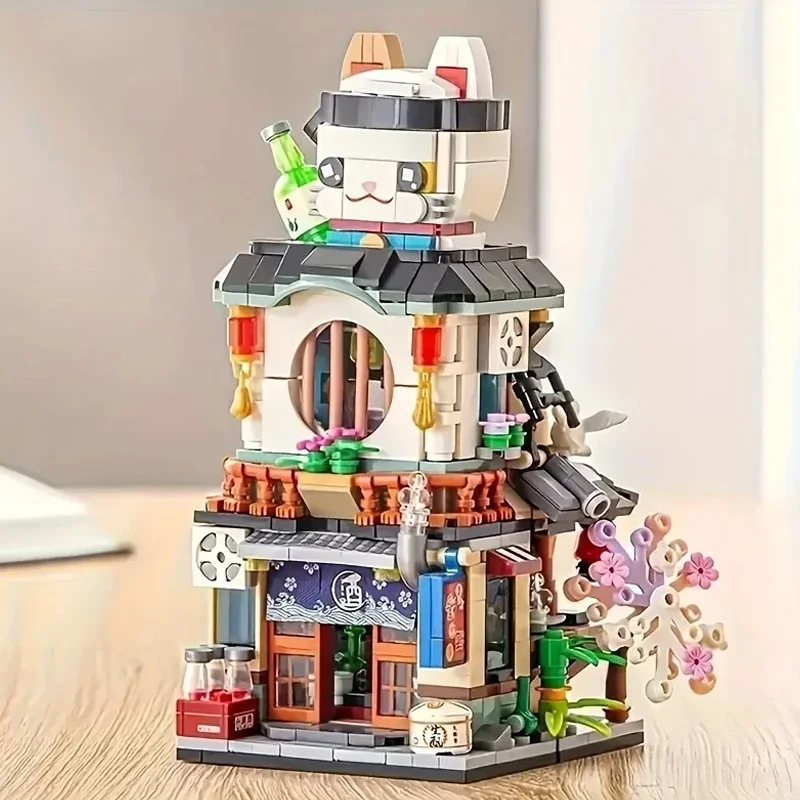 Japanese Street View Series Building Blocks Set Izakaya Shaved Ice Shop Fisheries Store Takoyaki Store Model Brick Kids DIY Toys