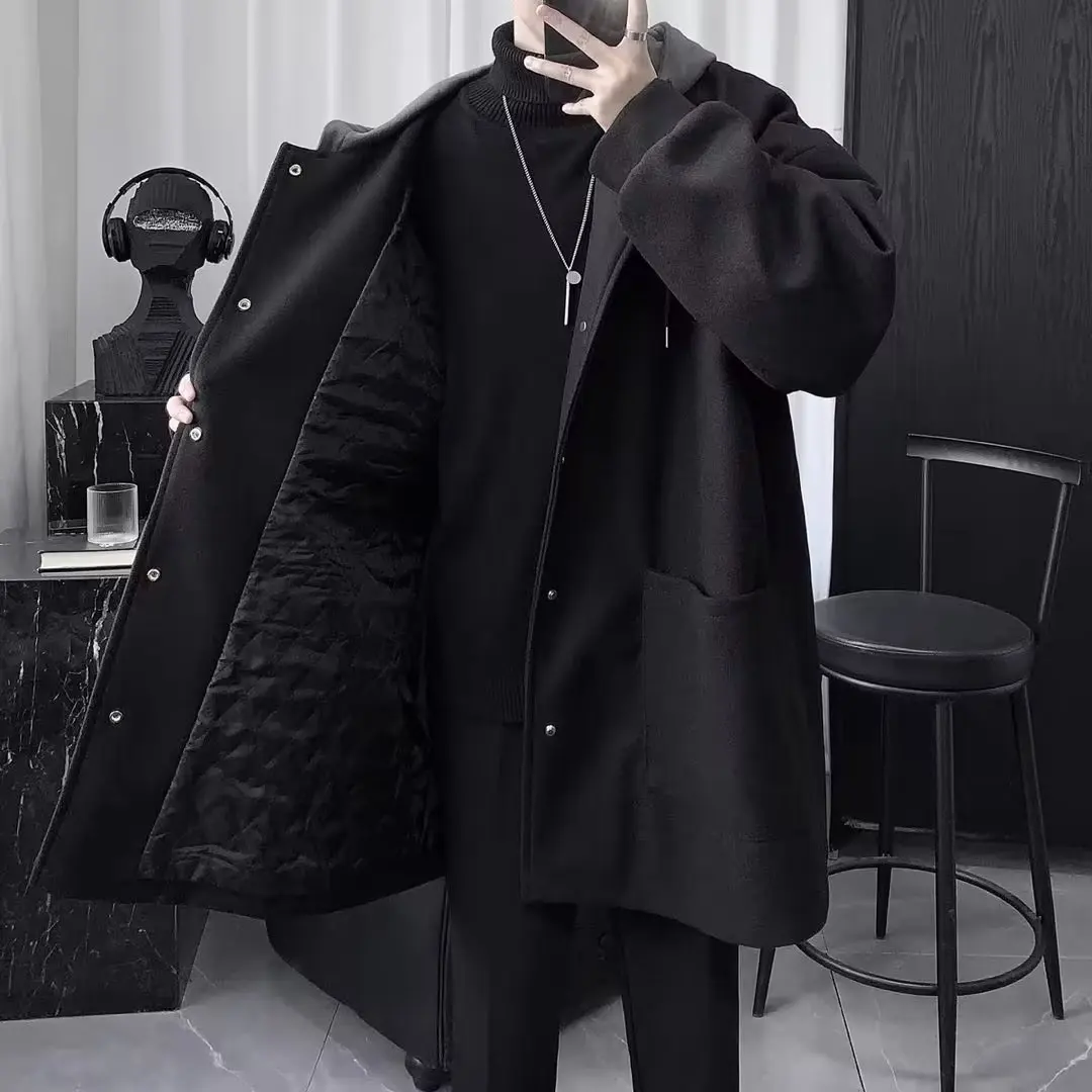 

Wool Blend Coat Korean Popular Clothes Outerwear Mens Wide Broad Extensive Expansive Large Big Huge Enormous Gigantic Colossal