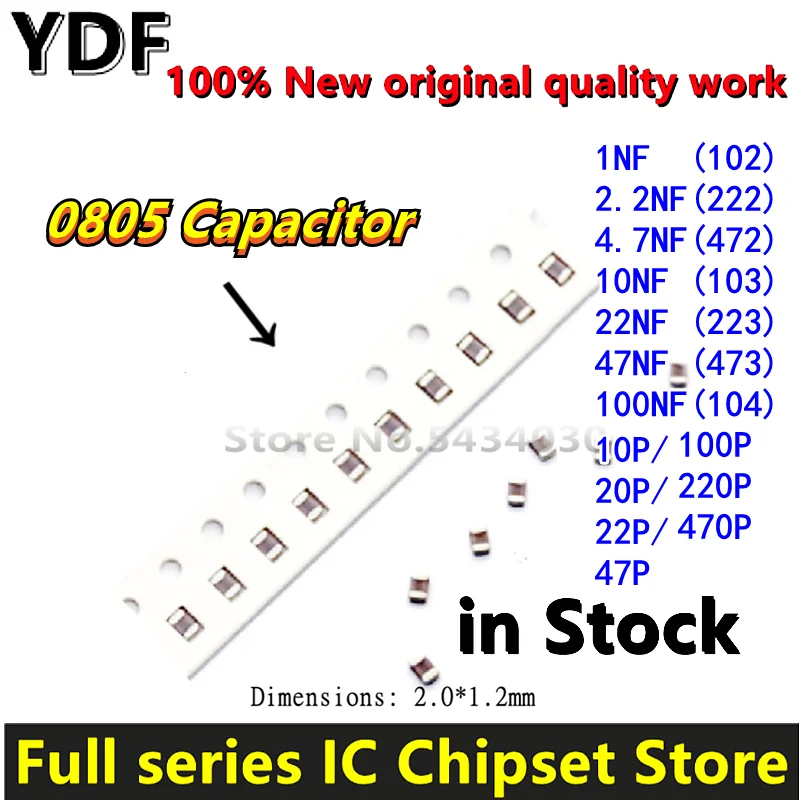 (100 قطعة) 100% جديد 0805 السعة 10P 20P 22P 47P 100P 220P 470P 1NF 2.2NF 4.7NF 10NF 22NF 47NF 100NF...SMD K/M/Z 50V 16V X7R