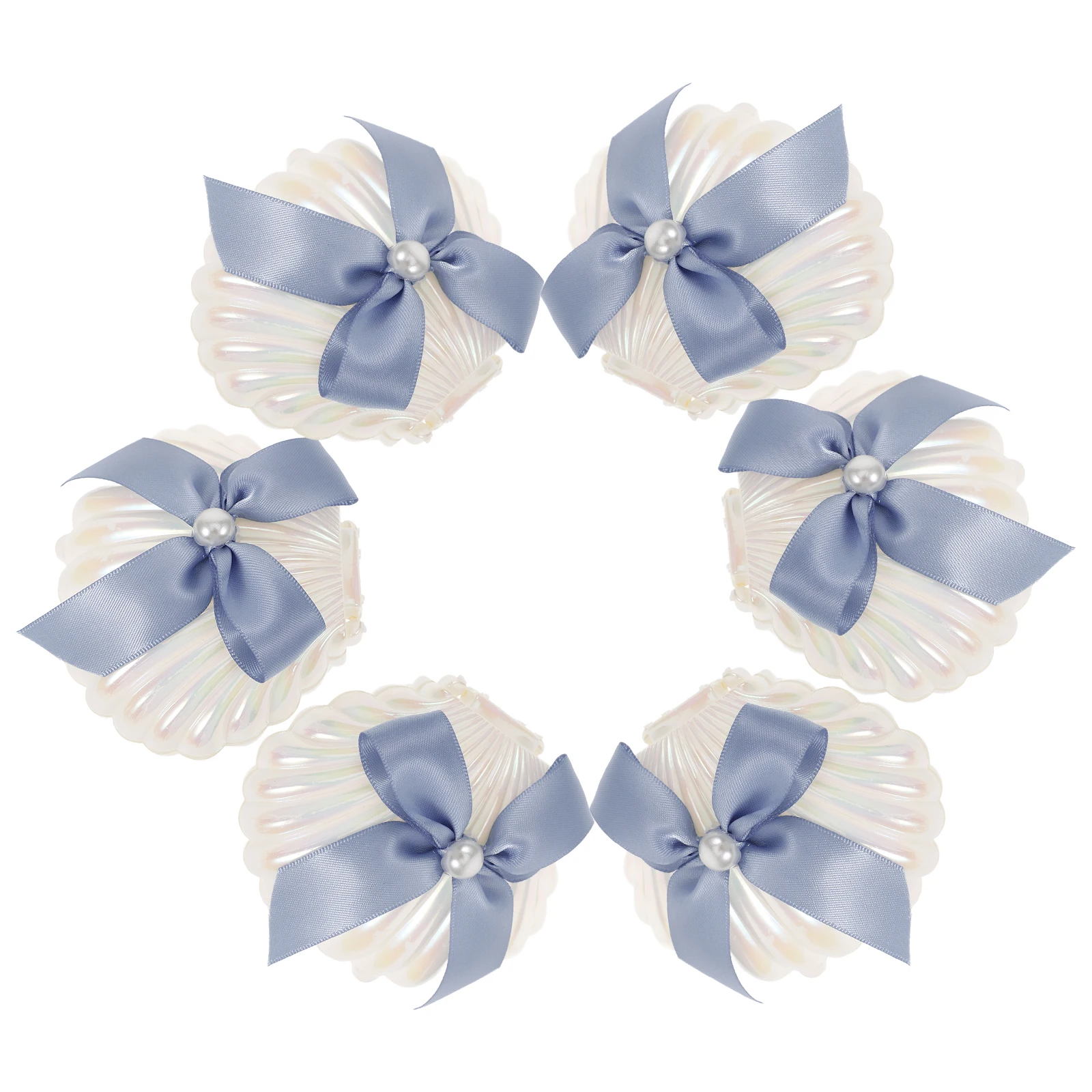 

6PCS Pearl White Seashell Candy Boxes Blue Ribbon Wedding Party Favor Containers Gift StorageReusable PP Material Lightweight