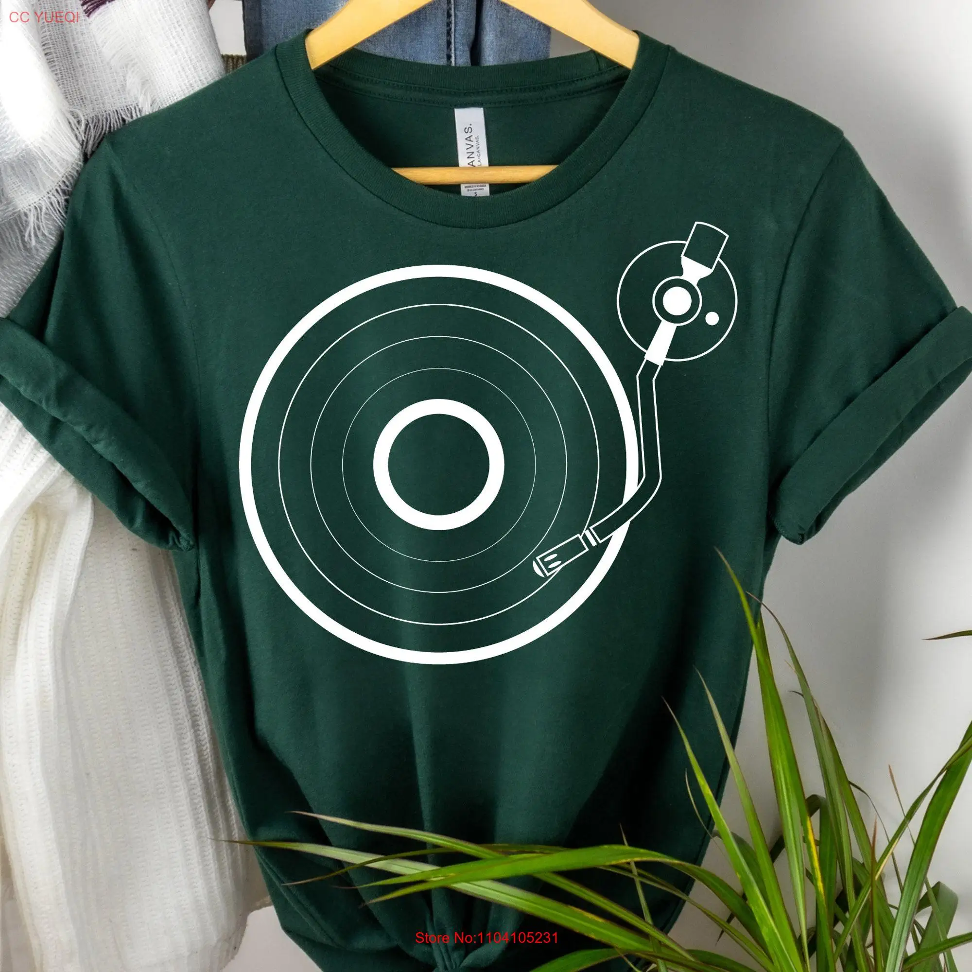 Turntable T Shirt music techno dj gift record player lover vinyl records dad for long or short sleeves