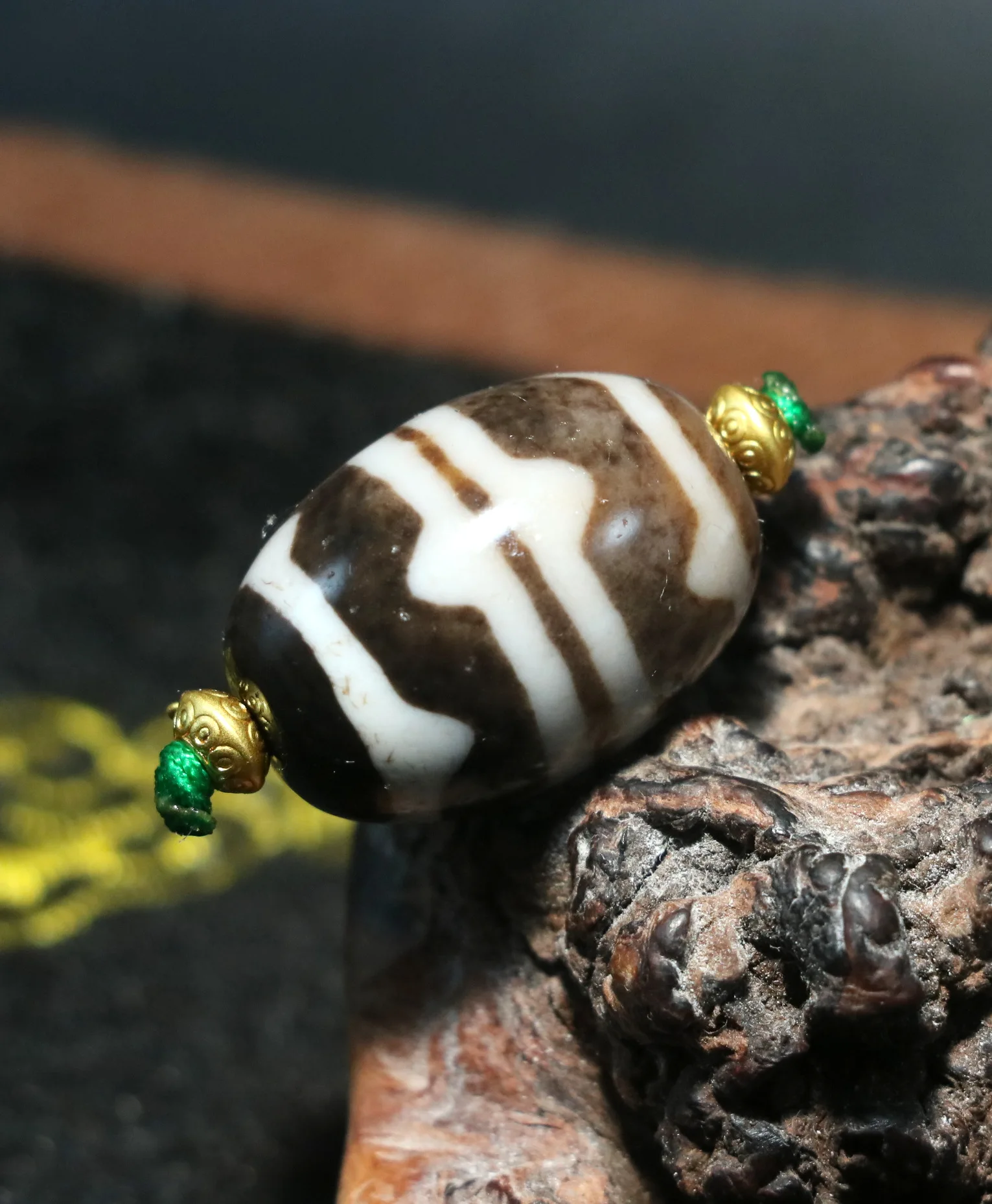 Ultra Energy Tibetan Old Agate Double Tiger Tooth Big Daluo Fortune&Safety Symbol dZi Bead UP02a Timestown UPD210825A2