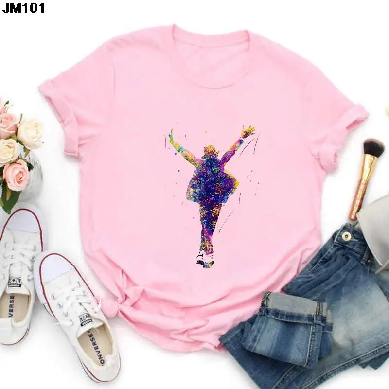 King Of Music Pop Michael Jackson Printed T-shirt Summer Women Short Sleeve T Shirt Harajuku Fashion Pink Female Clothing Tshirt