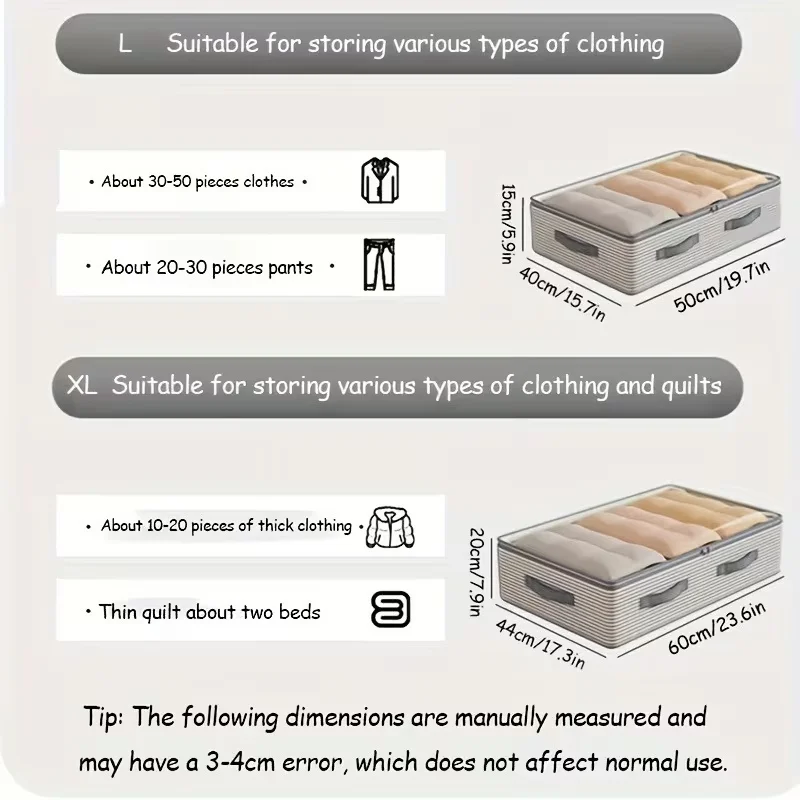 4-Piece Large Storage Organizer Bags - Multi-Layer Striped Design, Durable Polyester Material, Portable Clothing Organizer Bags