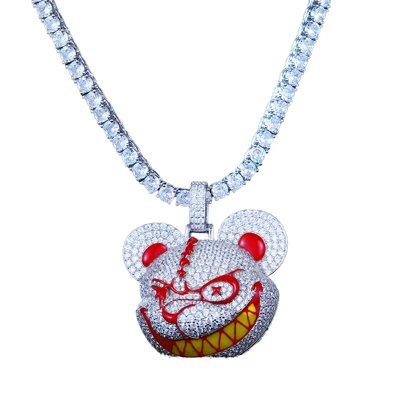 New Arrival 925 Sterling Silver Micro Pave VVS Moissanite Diamond Iced Gloomy Bear Pendant Enamel Plated Bearbrick Micro Pave