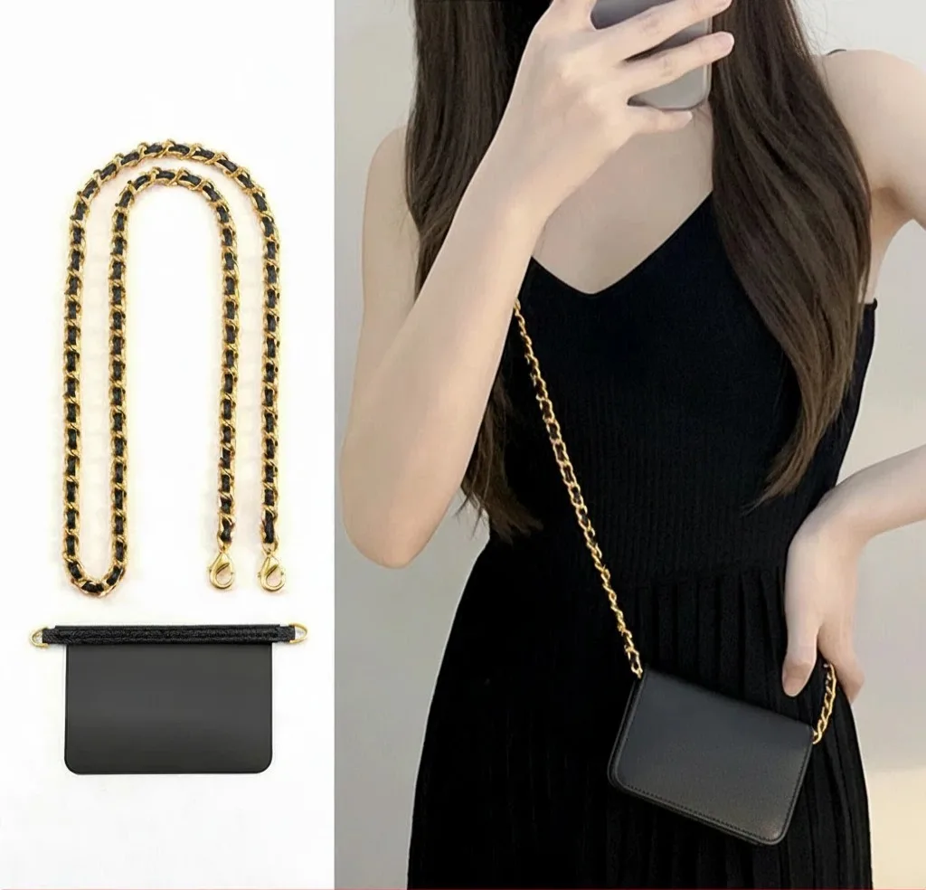 

Дизайнерский кожаный картхолдер с цепочкой и ремешком через плечо, короткий кошелек, внутренняя сумка-аксессуар