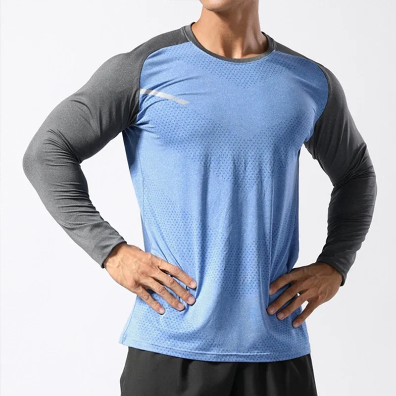 Men\'s Sport Long Sleeve Tops Quick Dry Fitness T-shirts Bodybuilding Gym Tees Casual Skinny Elastic Breathability Sportswear