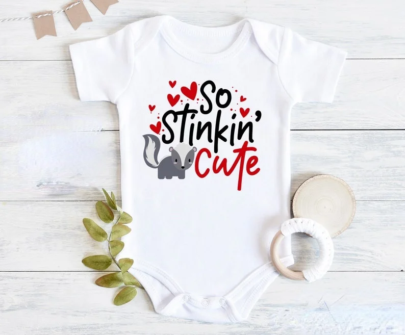 

So Stinkin Cute Bodysuit Valentines Day Baby Girl Clothes Valentines Skunk Baby Shirt Animal Thanksgiving Outfits for Girls