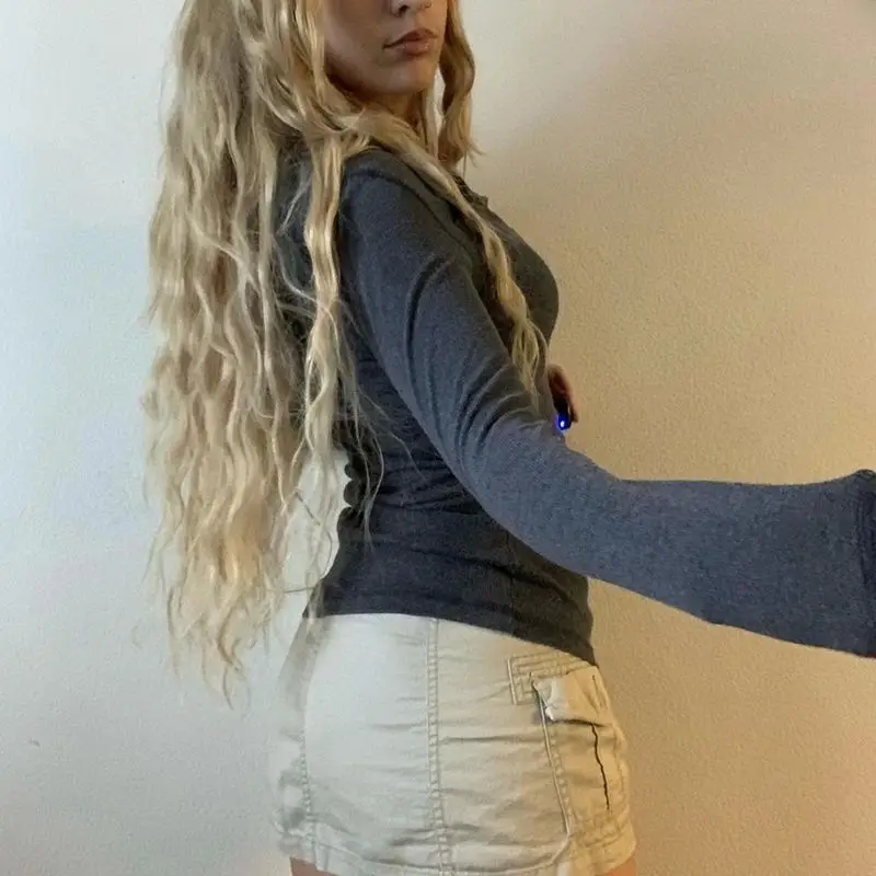 Y2K レディース ベーシック クロップトップ フェアリー ウンゲ ロングスリーブ ボタン スリ 春 2026 ファッション レディース スウェット/ベルベット イート その他素材...