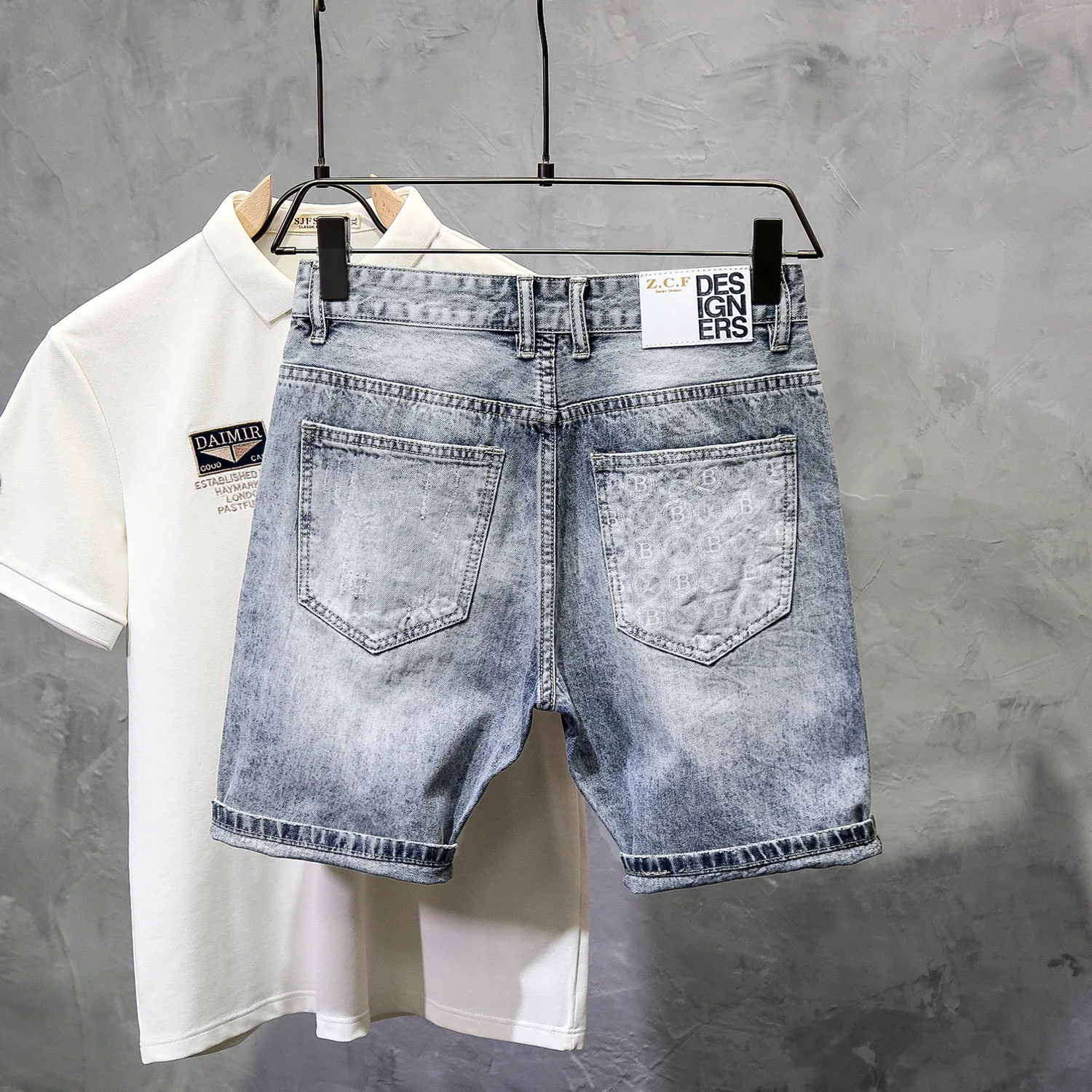 New Arrival Luxury Loose-Fit Denim Shorts with Wide Leg and Trendy Korean Style for Men's Summer Wear Patchwork Cotton Trousers