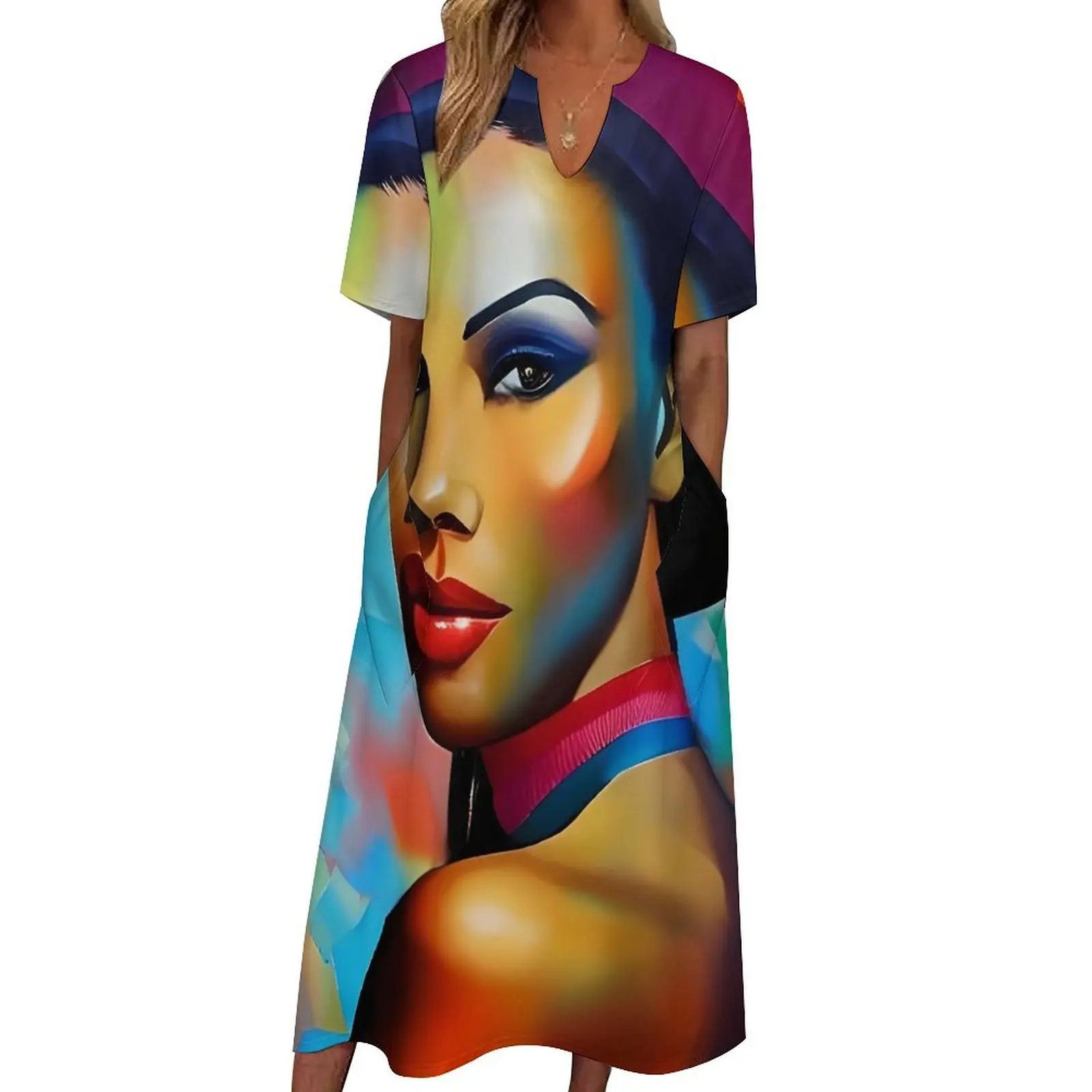 

Женское винтажное платье макси, длинное пляжное платье в стиле бохо с коротким рукавом и принтом абстрактного искусства, уличная мода