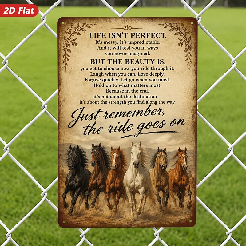 2D Flat Metal Sign Wall Art, Home Decor, Horse Pattern, Motivational Quote 