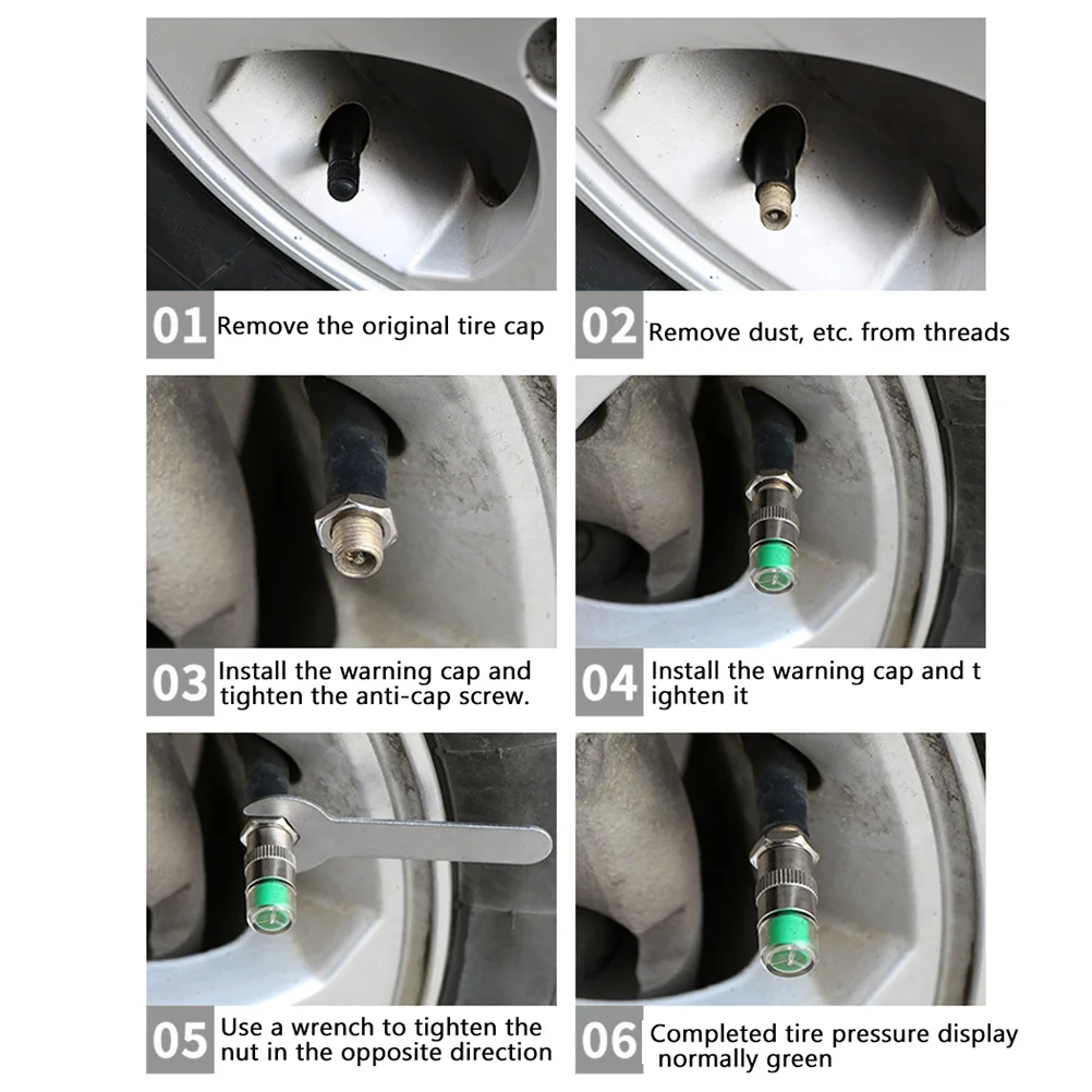 

1 комплект, колпачки для монитора давления в автомобильных шинах, трехцветные индикаторы давления в шинах, противоугонные колпачки для штока клапана, увеличение