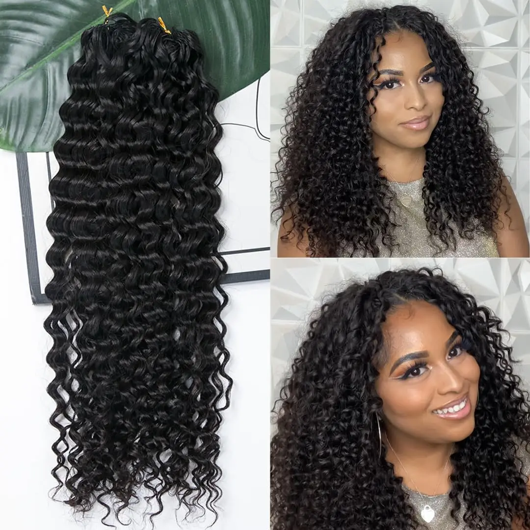 100% شعر بشري موجة عميقة Knotless قبل فصل الكروشيه الشعر ريشة الكروشيه وصلات شعر بشري للنساء اللون الطبيعي #1
