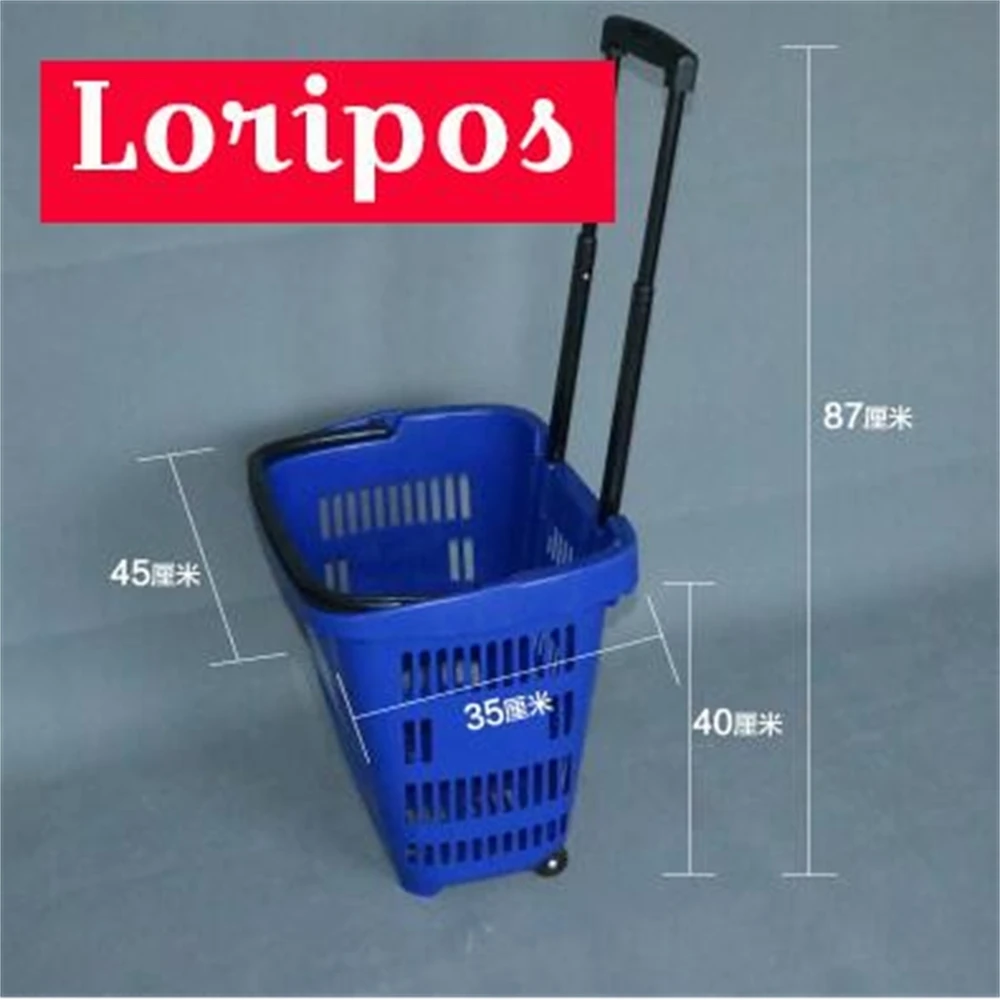 Plastic Shopping Basket With Handles Wheel Supermarket Shopping Cart Convenience Store Shopping Cart Store Storage Fixture