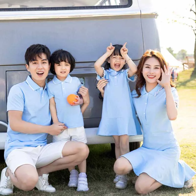 Family Matching Outfits Mum Daughter Dresses Summer Dad Son Short-Sleeved T-Shirts Boy Fashion Top Girl Casual Dress Kid Clothes
