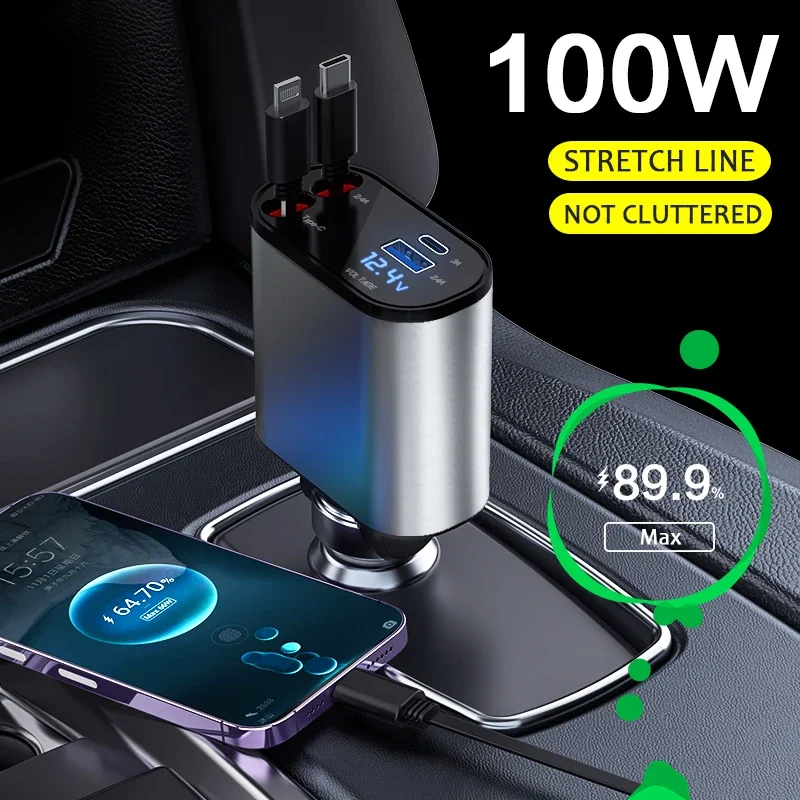 Auto Supplies Smart Charger 100W Super Fast Charge 3-in-1 Cigarette Lighter Adapter Common Various Models of Mobile Phones