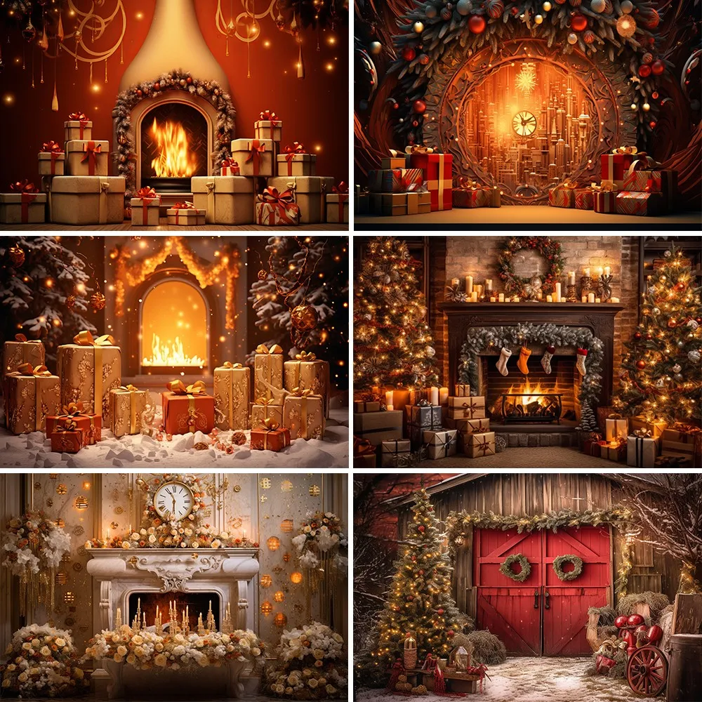 

Beenle Christmas Photography Background Xmas Tree Gift Fireplace Snowflake Family Party Banner Portrait Backdrop Photo Studio