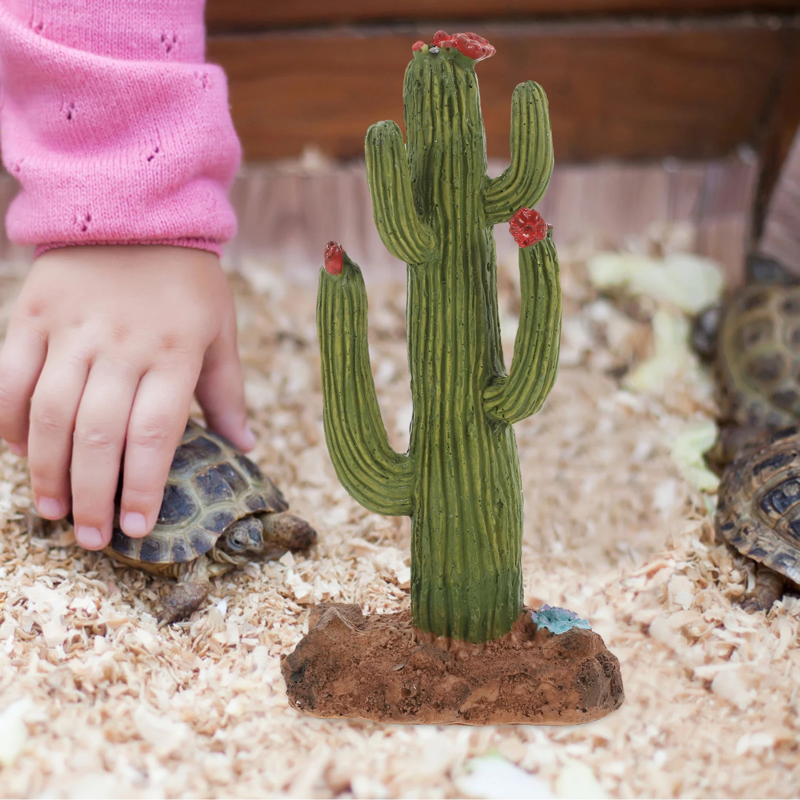 

Cactus Ornament Plants Terrarium Fake Reptile Tank Tortoise Artificial Cactus Resin Platform Habitat Decor Pet