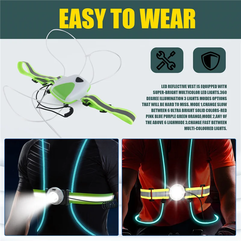 Top LED Reflective Running Vest,Multicolor Lights USB Rechargeable Reflective Gear For Men/Women Running Walking Cycling