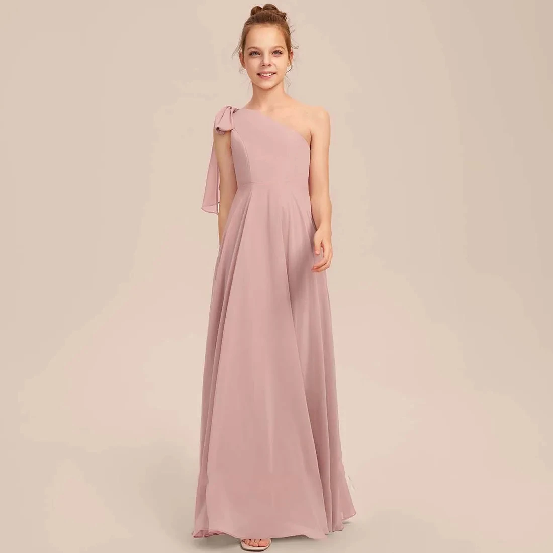 

YZYmanualroom Chiffon Junior Bridesmaid Dress With Bow A-line One Shoulder Floor-Length 2-15T