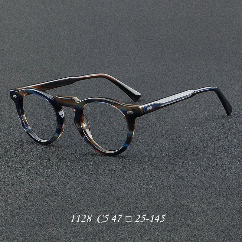 Classic Retro Oval Acetate Glasses Frame Men Women Round Light Brown Stripe Optical Spectacles Can Customize Myopia Reading Lens