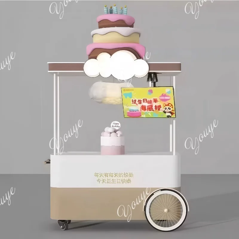 Display car props food car creative commercial street wrought iron mobile wrought iron multi-functional stall trolley