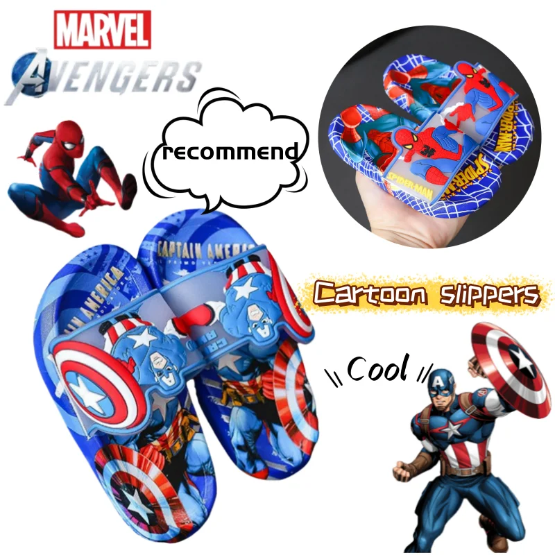 

Капитан Америка Человек-Паук Анна милые кавайные универсальные нескользящие мягкие периферийные устройства в стиле аниме детские тапочки с героями мультфильмов сандалии подарок