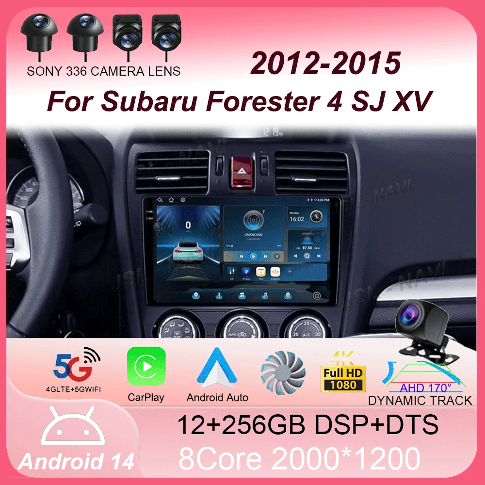 Car Stereo Radio Android 14 For Subaru Forester 4 SJ XV 2012-2015 4G Multimedia Video Player Navigation GPS Carplay 360 Camera