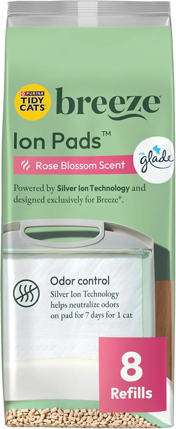 Scented Cat Litter Box Pads Refill Pack with Rose Blossoms Fragrance, Ion Technology for Odor Control