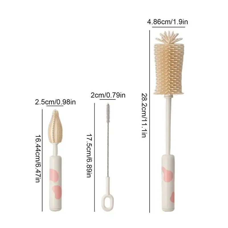 Baby Bottle Cleaner Brush Set, Mamilo e Palha, Limpador De Garrafa De Água, 3Pcs