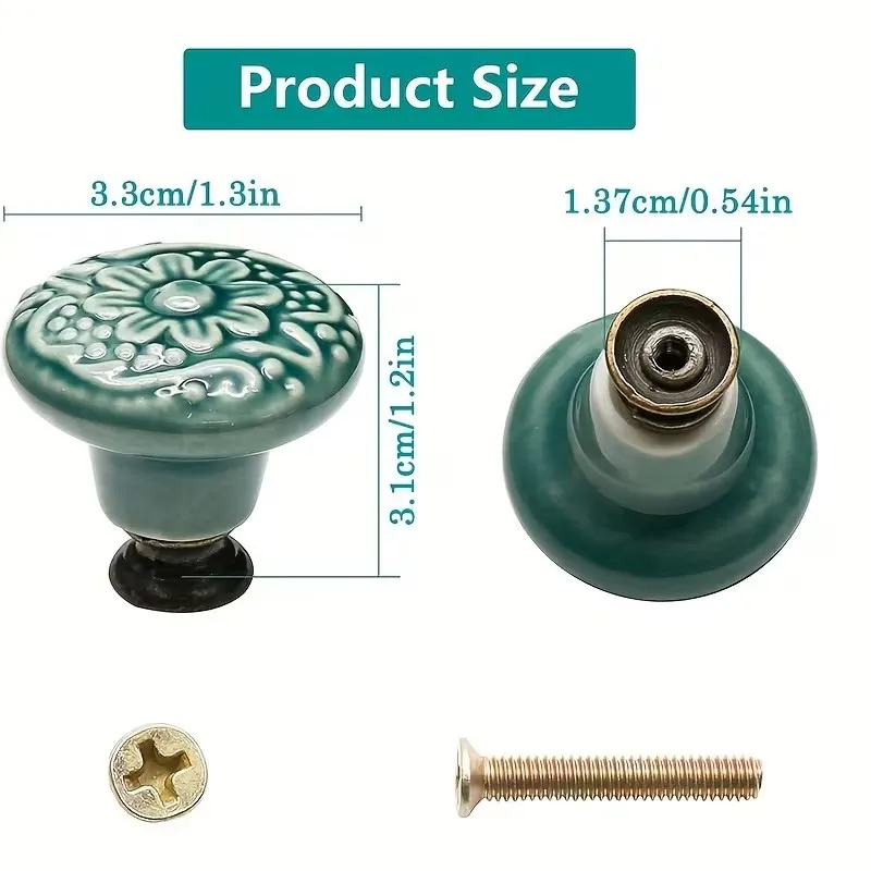 12pcs Ceramic Cabinet Knobs, Floral Design, Durable Drawer & Door Pulls, Industrial Hardware, Includes Mounting Screws