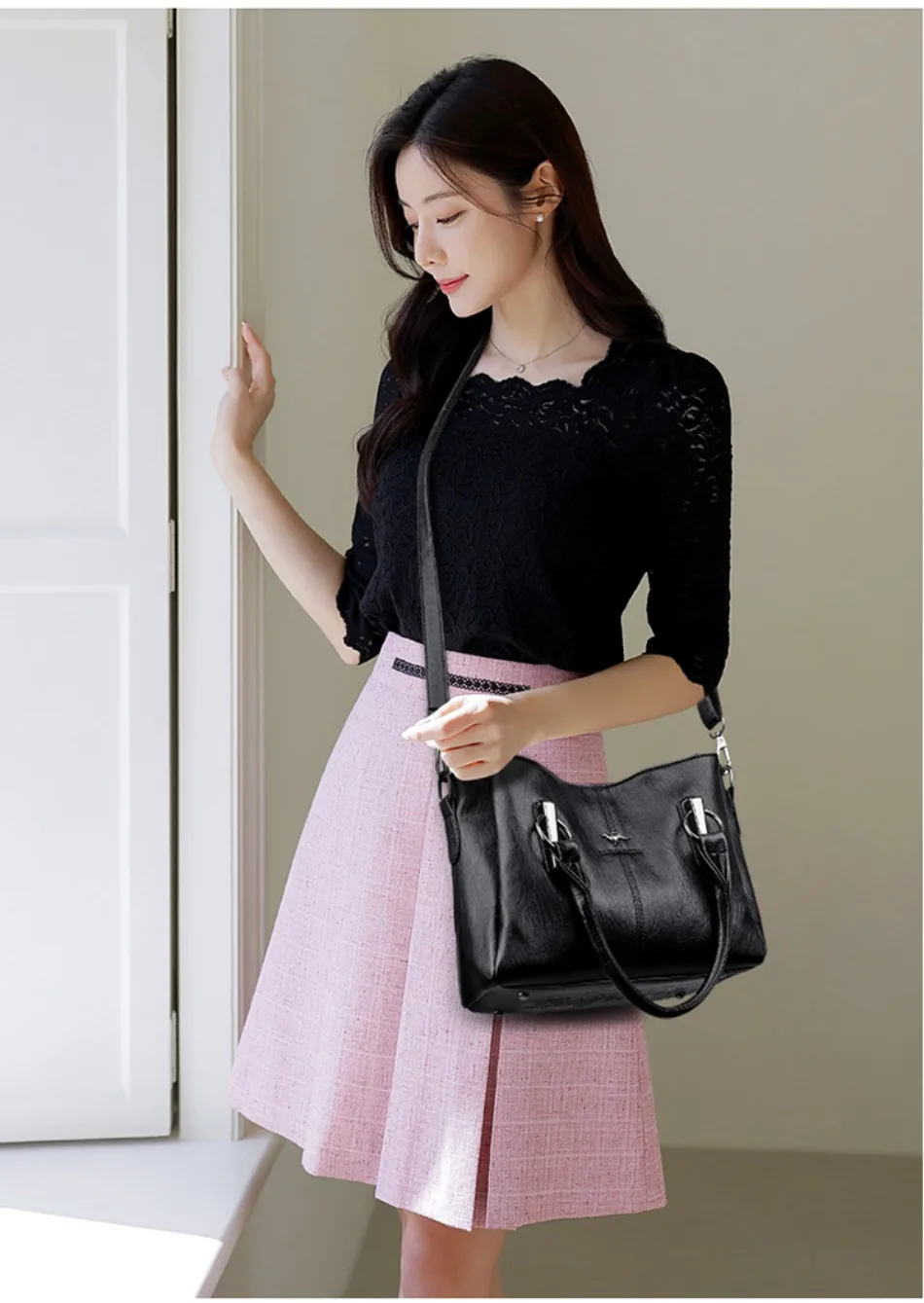 Genuine 3 Layers High Quality Soft Leather Ladies Shoulder Crossbody Bags for Women Luxury Handbags Women Bags Designer