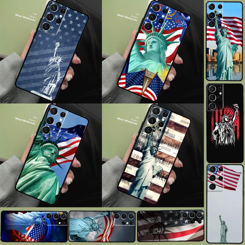 America Flag Statue of Liberty Phone Case For Samsung Galaxy S23 S8 S9 S10 Plus Note 10 20 S20 FE S21 S22 Ultra Back Cover