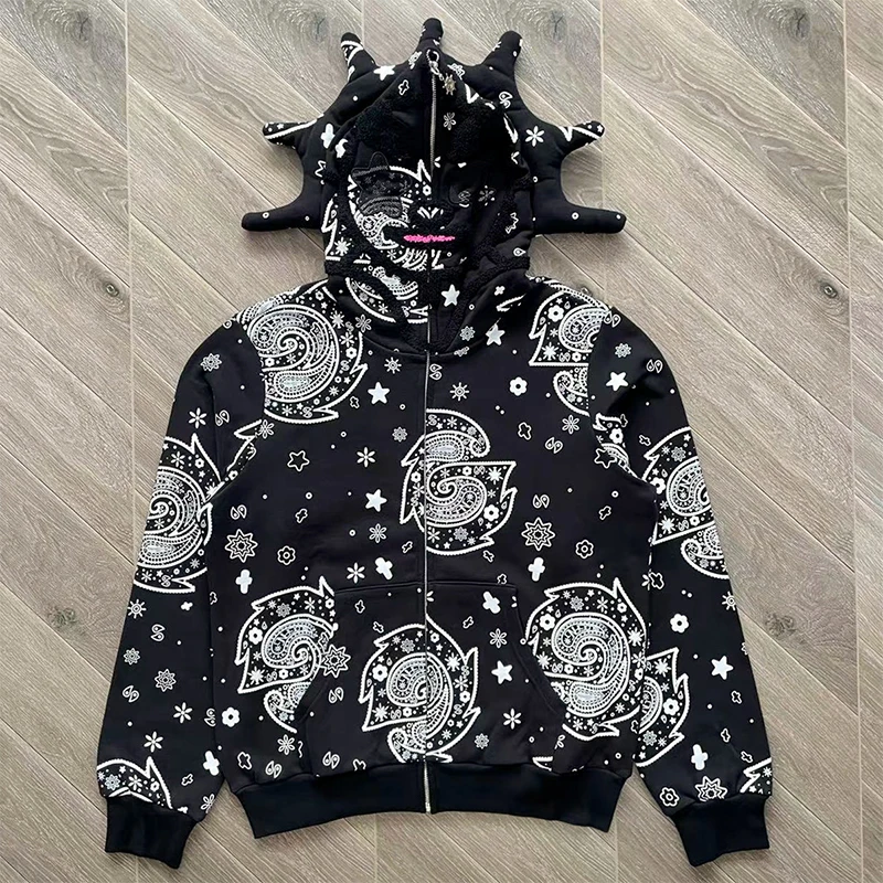 Glo Gang The Glory Full Zip Hoodie Drink Cartoon Print Embroidered