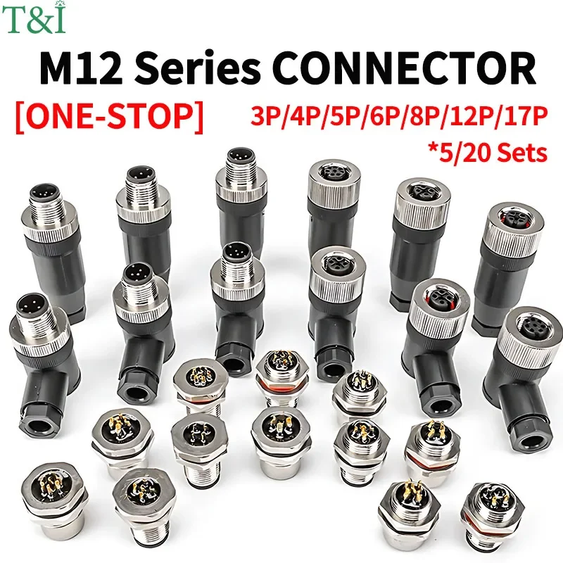 

5/20 PCS M12 12mm Connector Aviation Panel Back/Front Mount Flange Socket Sensor Connector IP67 Waterproof Straight/Right Angle