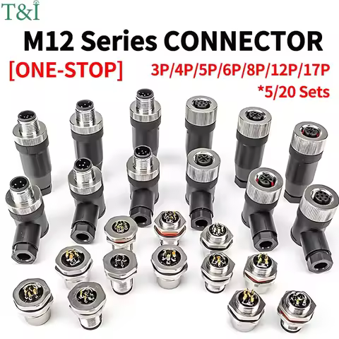 5/20 PCS M12 12mm Connector Aviation Panel Back/Front Mount Flange Socket Sensor Connector IP67 Waterproof Straight/Right Angle