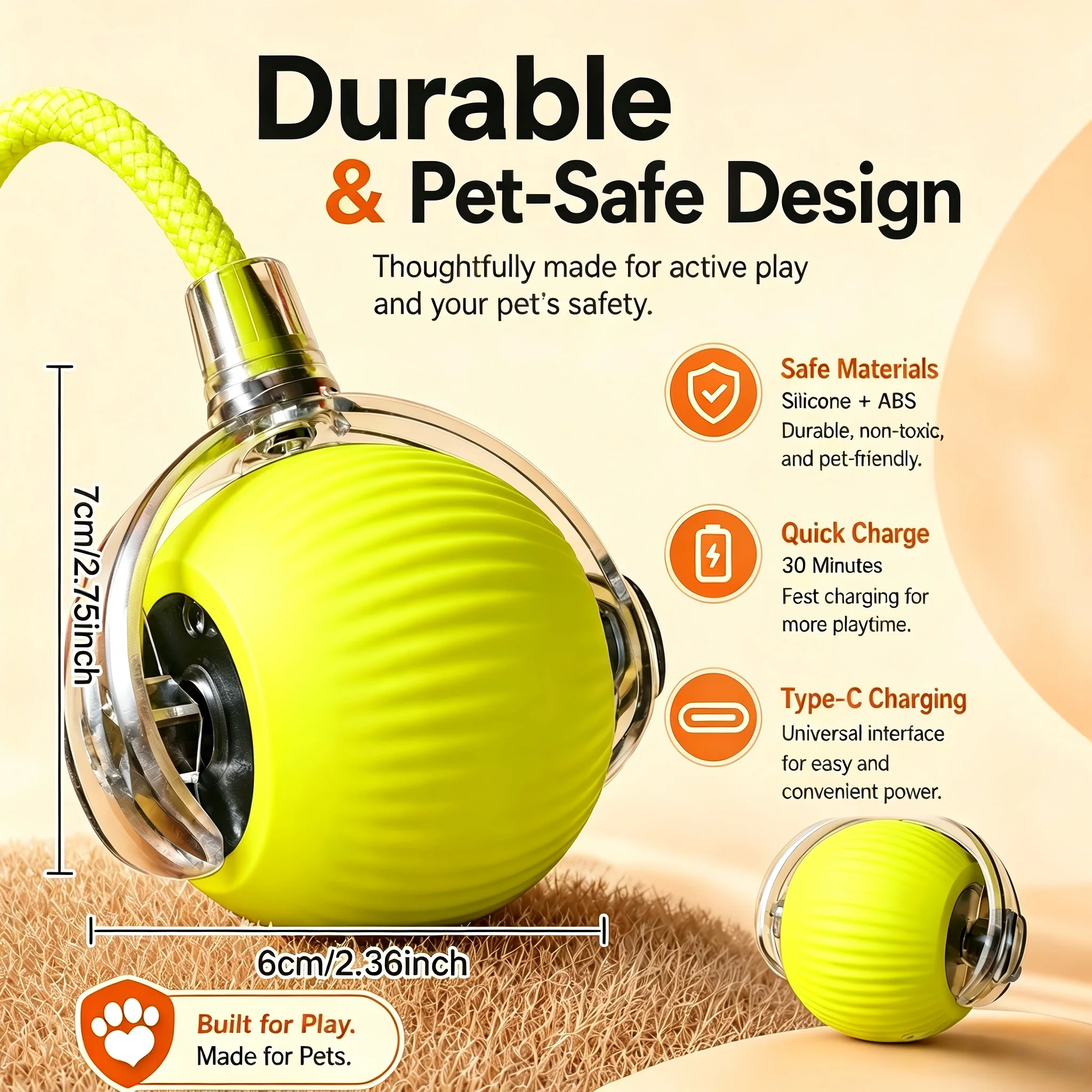 Smart Obstacle Avoidance Cat Ball Toy Adjustable Speed Electric Self Rolling Interactive Ball With Long Elastic Rope JJ3764