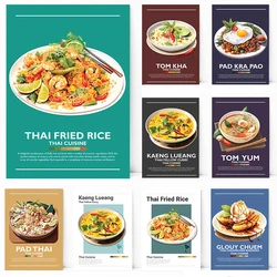 Minimalist Thai Food Poster Caramelised Bananas Green Curry Mango Sticky Rice Canvas Painting Wall Art Picture Kitchen Home Deco