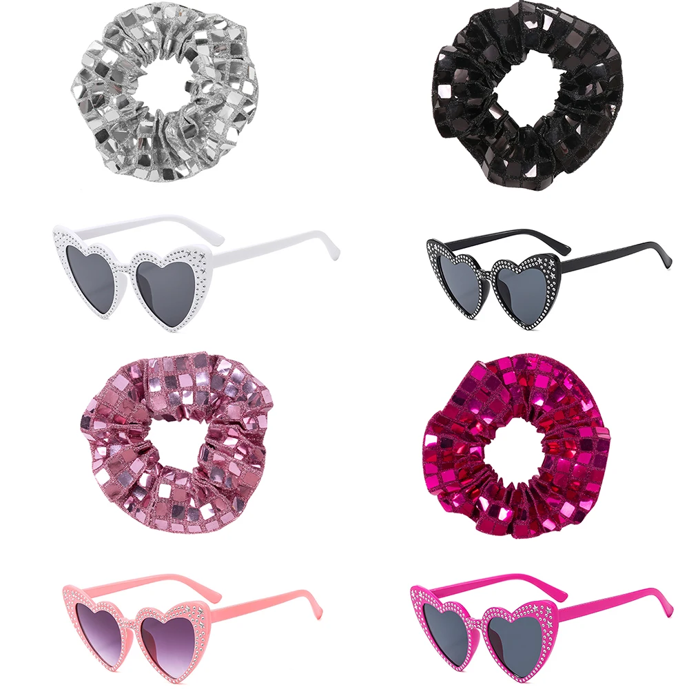 

Sequins Hair Ties Glitter Heart Shape Sunglasses Set Bachelorette Party Favors Bride Bridesmaid Gift Bridal Shower Wedding Gift