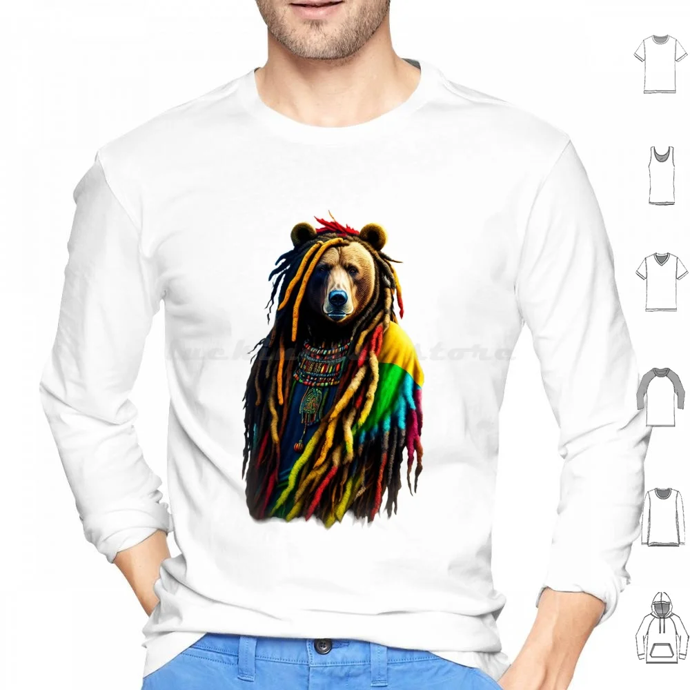 Jammin' With The Rasta Bear Hoodies Long Sleeve Rasta Reggae Bear Hippie Groovy Funky Vibrant Colorful Jamaica Music