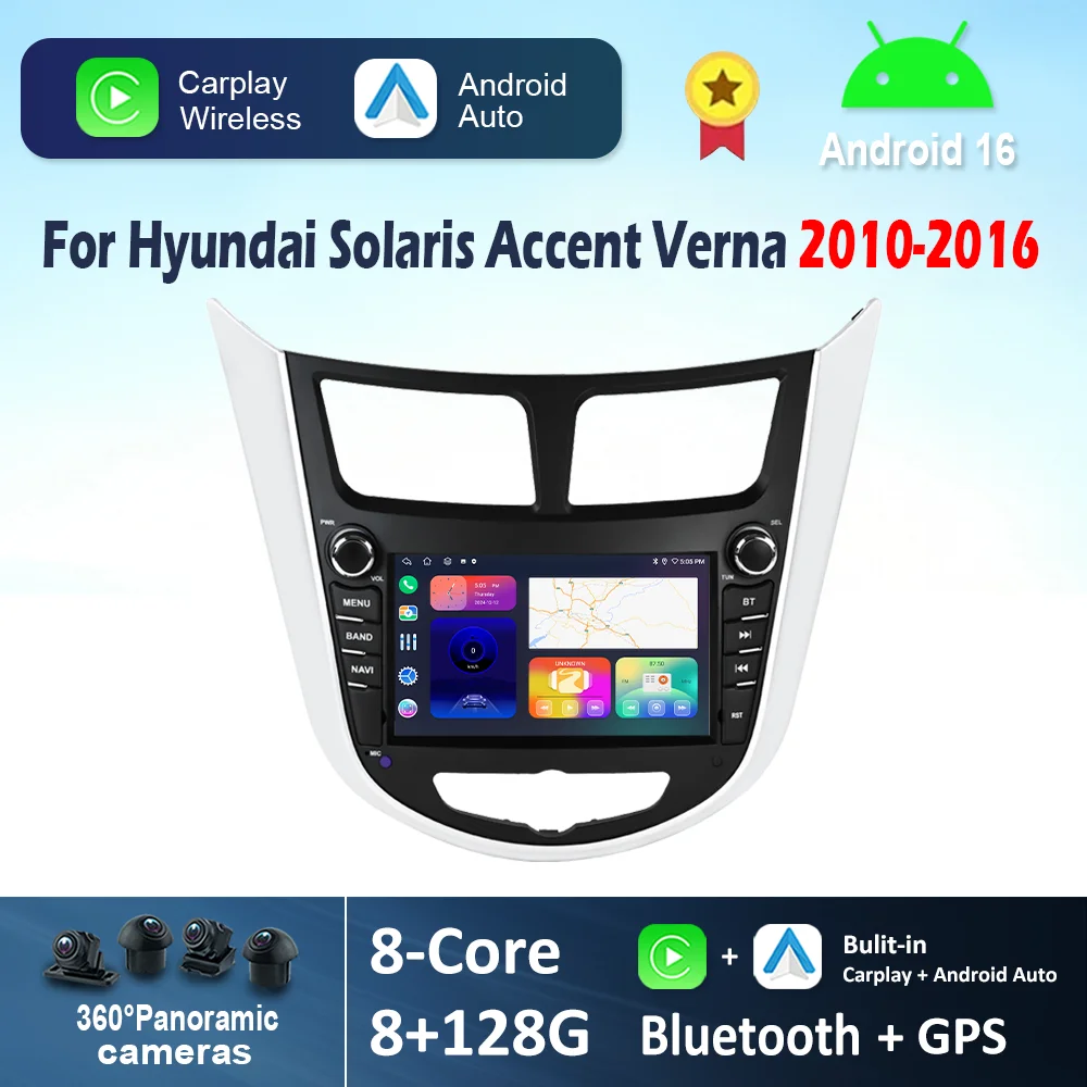 7 inch Android 16 for Hyundai Solaris Accent Verna 2010 - 2016 Car Multimedia Radio Video Player Wireless Carplay GPS 4G WIFI