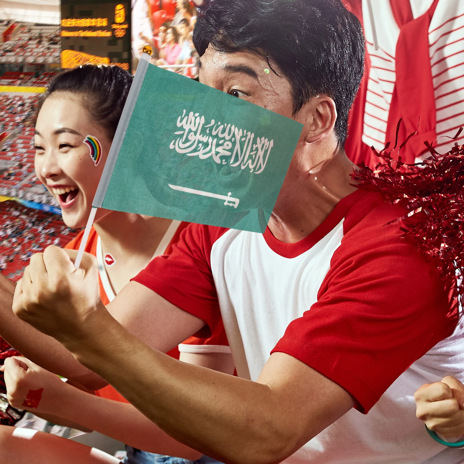 

100pcs Mini Handheld Arabia Flag Car Hanging Arabian National Polyester Waving Flags For Sports Parties National Day
