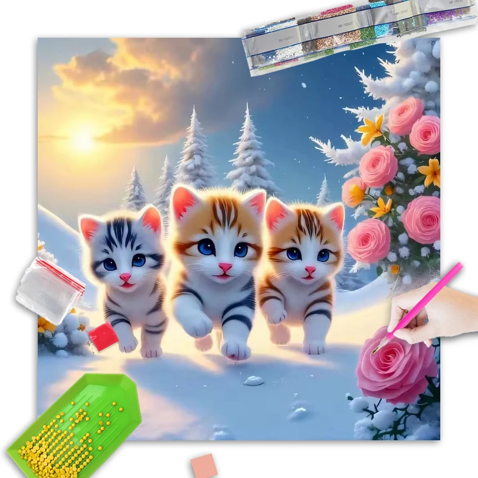 

GATYZTORY 5D DIY Diamond Painting Cat Animal Full Square Round Drill Embroidery Christmas Needlework Wall Decoration