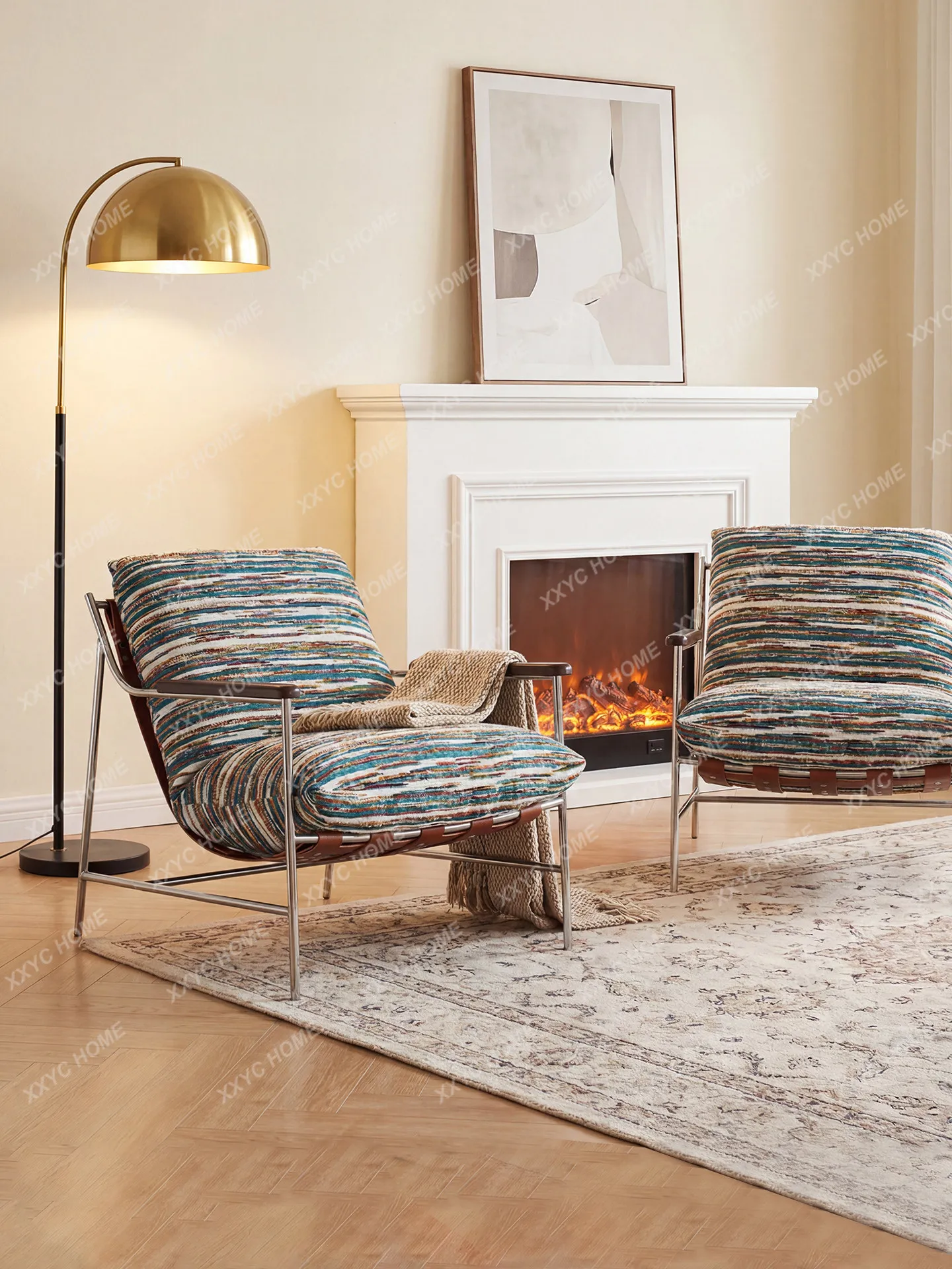 Sillón Retro Fika para Sala de Estar, Uso Doméstico, Cuero Chenille de Lujo Ligero, Sillón Reclinable de Estilo Vintage